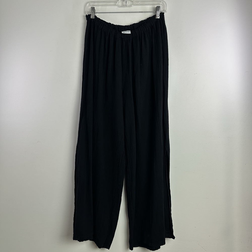 Oh My Gauze Pure Cotton Pull On Palazzo Pants with Side Slit Black Size 2 Resort - Picture 8 of 9